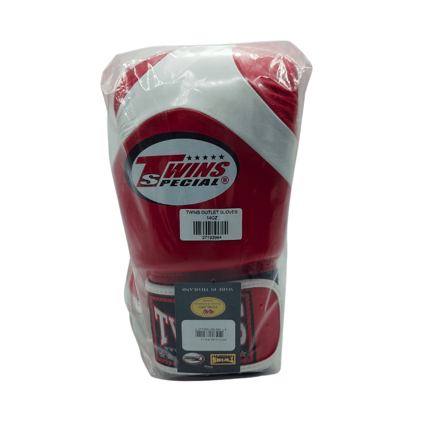 A pair of Twins Duo Colour 14oz Boxing Gloves in a package, perfect for Al's Gym or Muay Thai enthusiasts.