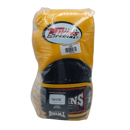A pair of Twins Duo Colour 16oz Boxing Gloves - Yellow & Black, ideal for training at Al's Gym.