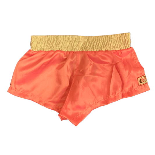 A women's Pink Whisper Muay Thai Boxing Shorts by Hanuthai on a white background.