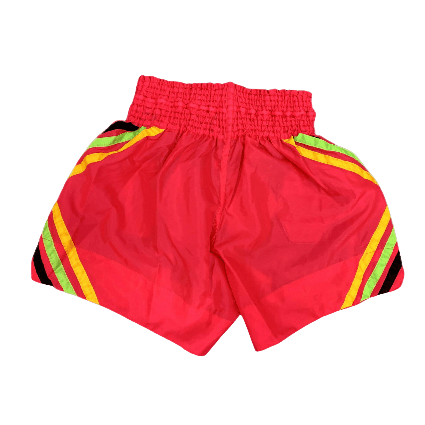 High-quality Lumpini Pink Muay Thai Boxing Shorts in red and yellow by Hanuthai.