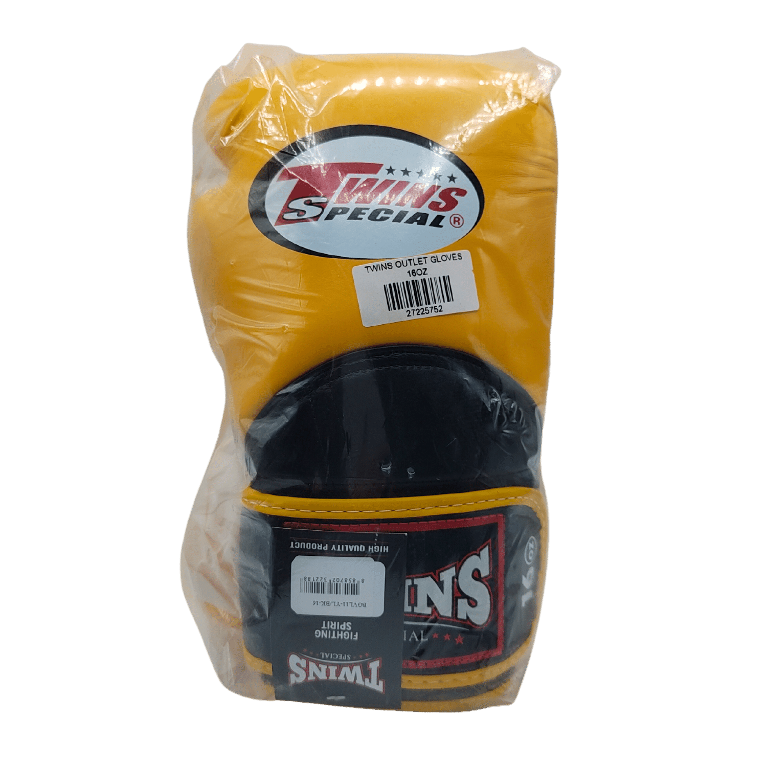 A pair of Twins Duo Colour 16oz Boxing Gloves - Yellow & Black, ideal for training at Al's Gym.