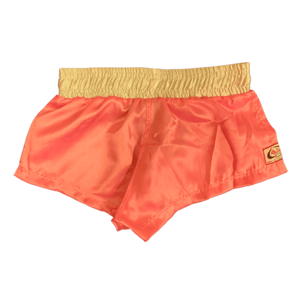 A women's Pink Whisper Muay Thai Boxing Shorts by Hanuthai on a white background.