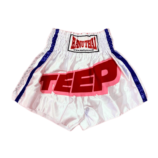Hanuthai Teep Muay Thai Boxing Shorts with the word 'teep' for training and competition.