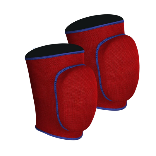 Alsgym's Hanuthai Junior Gel-Padded Knee Pads in red with black and blue accents, pictured against a white background.